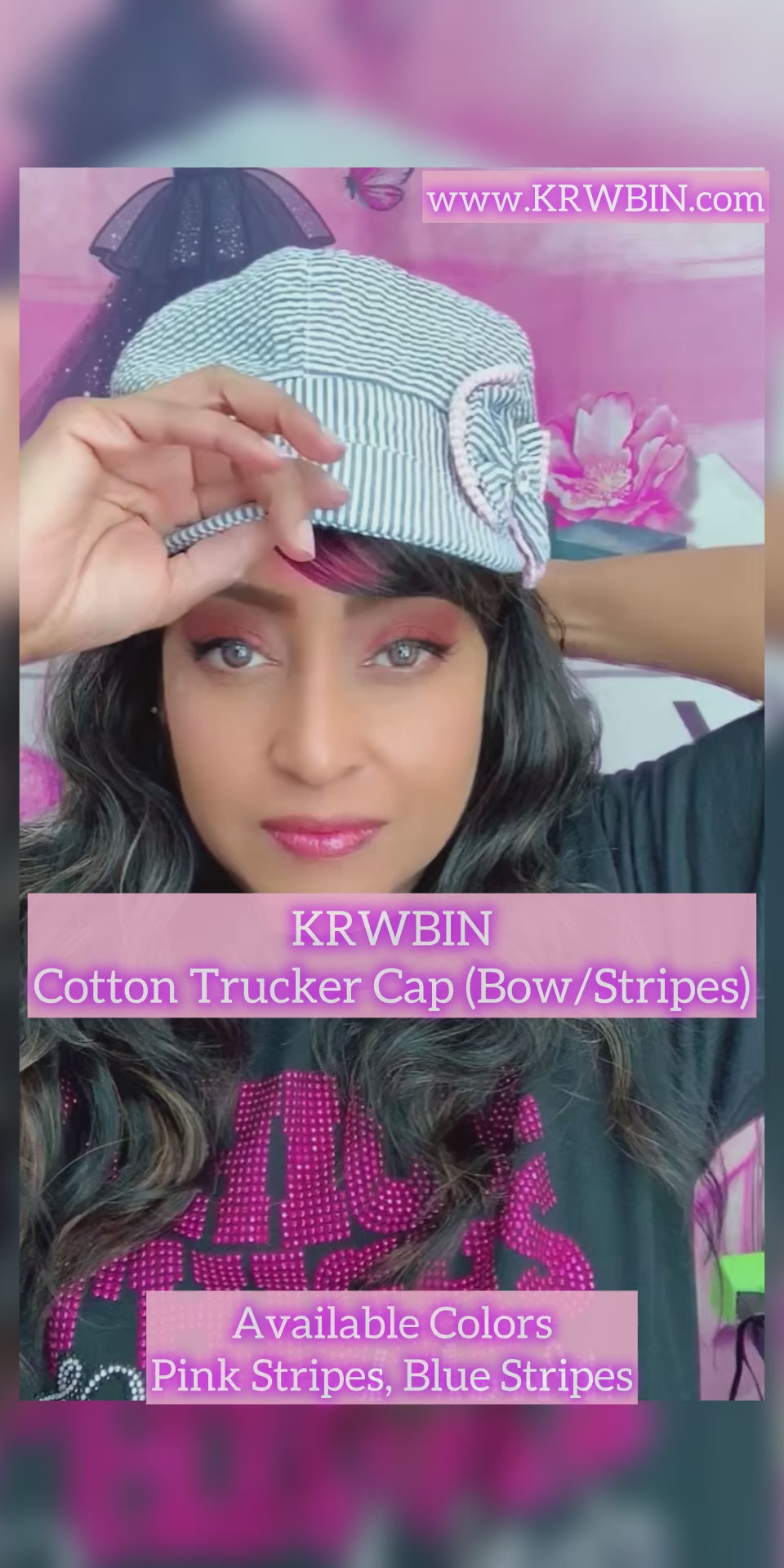 Cotton Trucker Cap w/ Stripes & Side Bow
